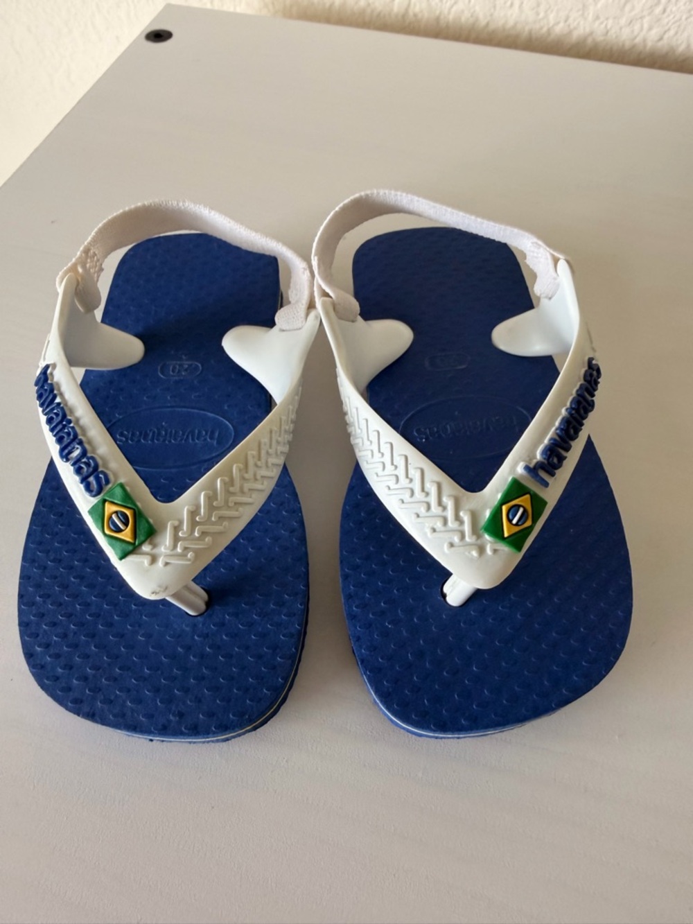 Havaianas Kids Navy Blue and White Flip Flop Sandals with Brazil Flag Detail